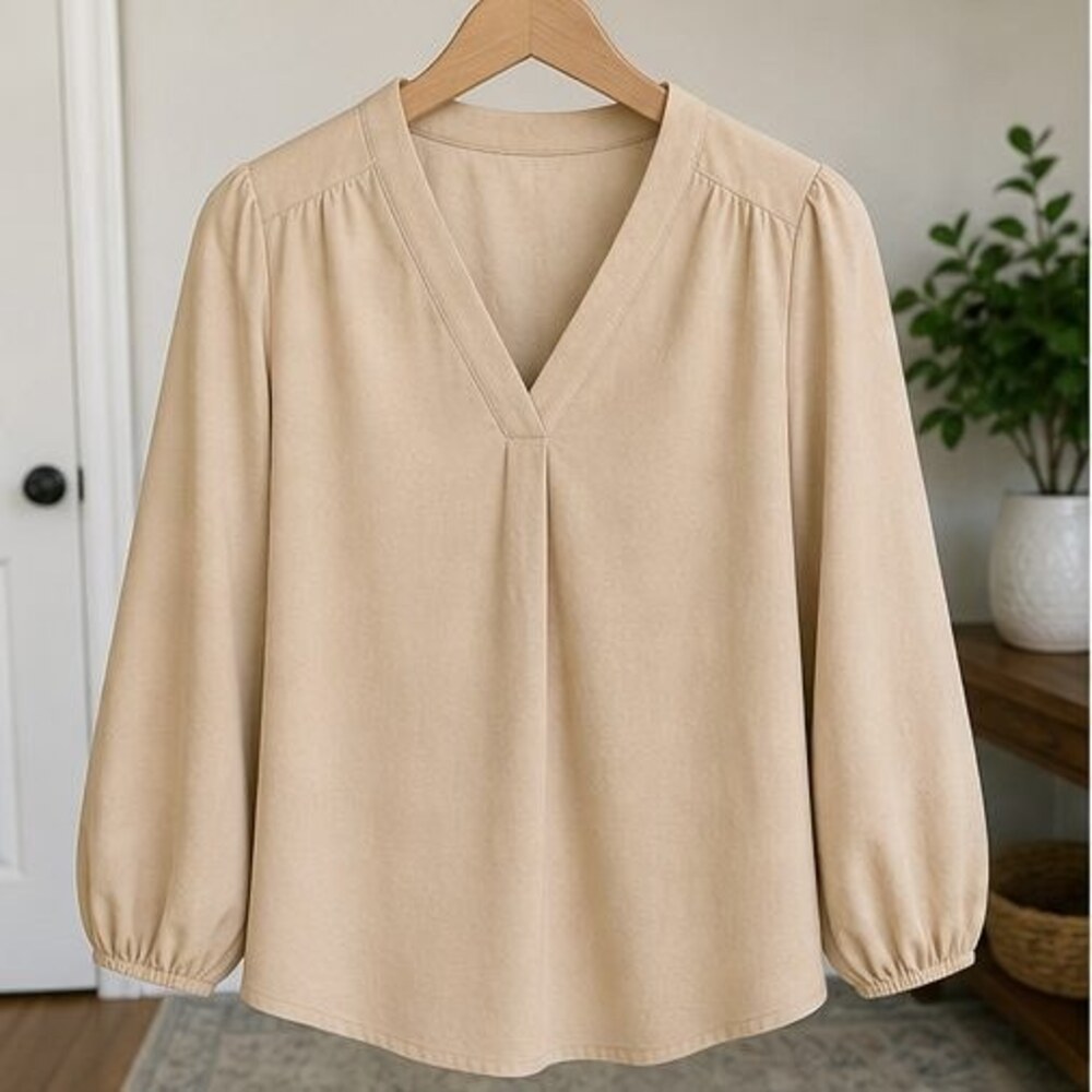 Sand V Neck Top